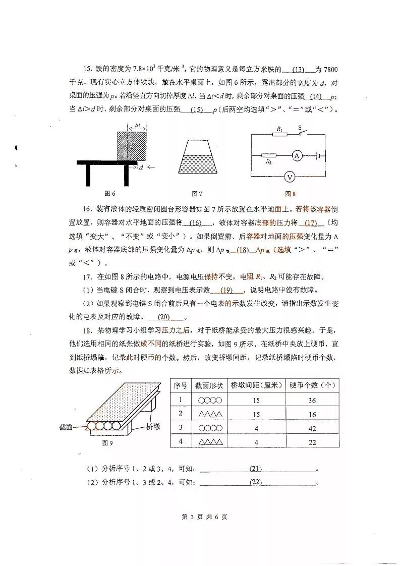 2019屆初三閔行一模物理卷解析